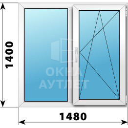 Двухстворчатое пластиковое окно 1480×1400 Г-ПО ОА-40156