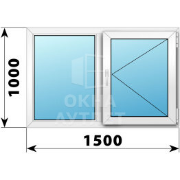 Двухстворчатое пластиковое окно 1500×1000 Г-П ОА-39856