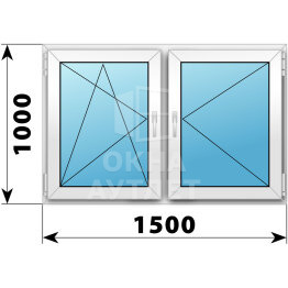 Двухстворчатое пластиковое окно 1500×1000 ПО-П ОА-38261