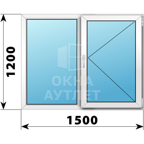 Двухстворчатое пластиковое окно 1500×1200 Г-П ОА-38192