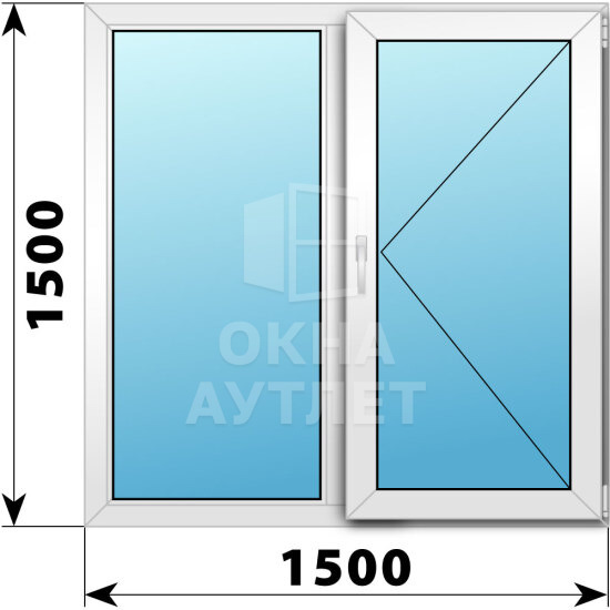 Двухстворчатое пластиковое окно 1500×1500 Г-П ОА-38045