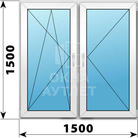 Двухстворчатое пластиковое окно 1500×1500 ПО-П ОА-38437