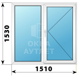 Двухстворчатое пластиковое окно 1510×1530 Г-П ОА-40198