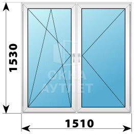 Двухстворчатое пластиковое окно 1510×1530 ПО-П ОА-40447