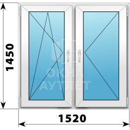 Двухстворчатое пластиковое окно 1520×1450 ПО-П ОА-40417