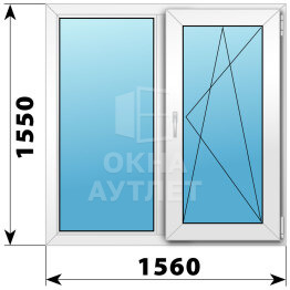 Двухстворчатое пластиковое окно 1560×1550 Г-ПО ОА-40303