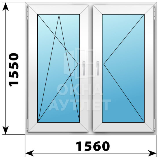 Двухстворчатое пластиковое окно 1560×1550 ПО-П ОА-40480