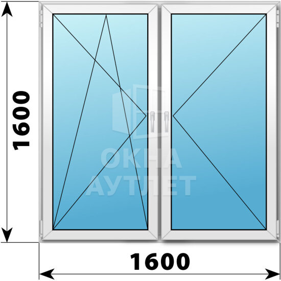 Двухстворчатое пластиковое окно 1600×1600 ПО-П ОА-40525