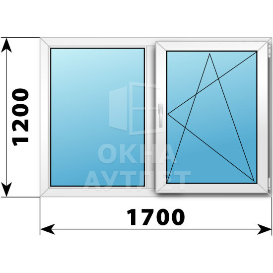 Двухстворчатое пластиковое окно 1700×1200 Г-ПО ОА-40117