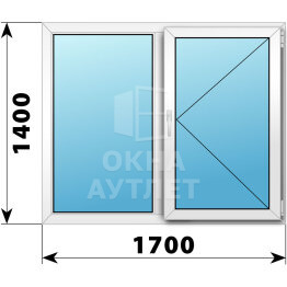 Двухстворчатое пластиковое окно 1700×1400 Г-П ОА-40210