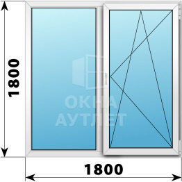 Двухстворчатое пластиковое окно 1800×1800 Г-ПО ОА-38344