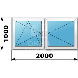 Двухстворчатое пластиковое окно 2000×1000 ПО-П ОА-40342