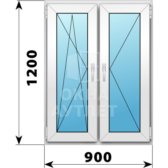 Двухстворчатое пластиковое окно 900×1200 ПО-П ОА-38138