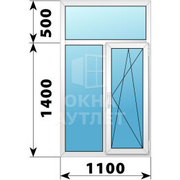 Двухстворчатое пластиковое окно с глухой фрамугой 1100×1900 Г-ПО ОА-38674