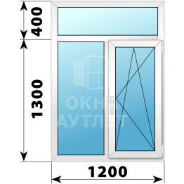 Двухстворчатое пластиковое окно с глухой фрамугой 1200×1700 Г-ПО ОА-40108