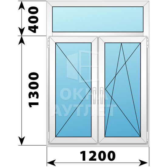Двухстворчатое пластиковое окно с глухой фрамугой 1200×1700 П-ПО ОА-38884