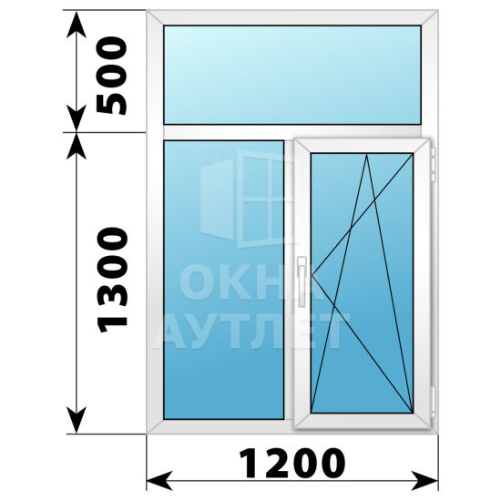 Двухстворчатое пластиковое окно с глухой фрамугой 1200×1800 Г-ПО ОА-38989