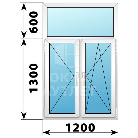 Двухстворчатое пластиковое окно с глухой фрамугой 1200×1900 П-ПО ОА-40474