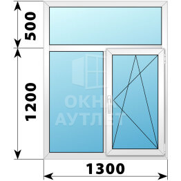 Двухстворчатое пластиковое окно с глухой фрамугой 1300×1700 Г-ПО ОА-40225