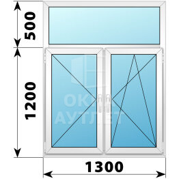 Двухстворчатое пластиковое окно с глухой фрамугой 1300×1700 П-ПО ОА-40435