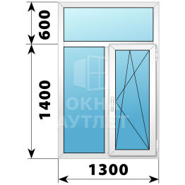 Двухстворчатое пластиковое окно с глухой фрамугой 1300×2000 Г-ПО ОА-40438
