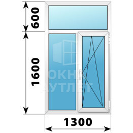 Двухстворчатое пластиковое окно с глухой фрамугой 1300×2200 Г-ПО ОА-40543