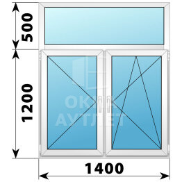 Двухстворчатое пластиковое окно с глухой фрамугой 1400×1700 П-ПО ОА-40510