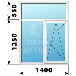 Двухстворчатое пластиковое окно с глухой фрамугой 1400×1800 Г-ПО ОА-40399