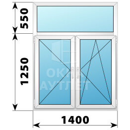 Двухстворчатое пластиковое окно с глухой фрамугой 1400×1800 П-ПО ОА-40561