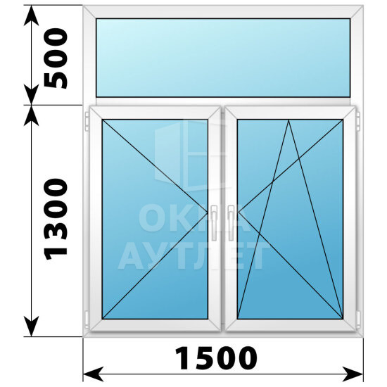 Двухстворчатое пластиковое окно с глухой фрамугой 1500×1800 П-ПО ОА-40639