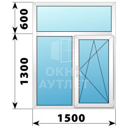Двухстворчатое пластиковое окно с глухой фрамугой 1500×1900 Г-ПО ОА-38890