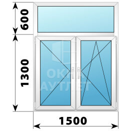 Двухстворчатое пластиковое окно с глухой фрамугой 1500×1900 П-ПО ОА-38653