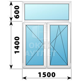 Двухстворчатое пластиковое окно с глухой фрамугой 1500×2000 П-ПО ОА-38629