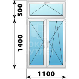 Двухстворчатое пластиковое окно с откидной фрамугой 1100×1900 П-ПО ОА-38797