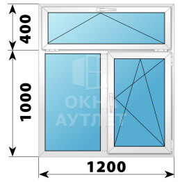 Двухстворчатое пластиковое окно с откидной фрамугой 1200×1400 Г-ПО ОА-40165