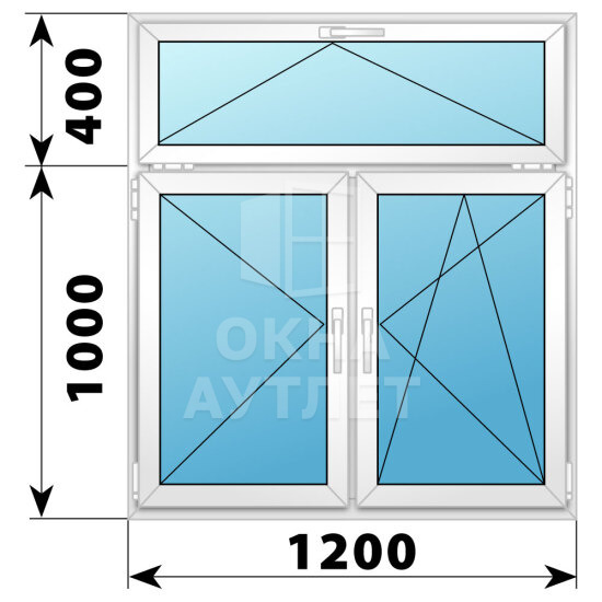 Двухстворчатое пластиковое окно с откидной фрамугой 1200×1400 П-ПО ОА-39097