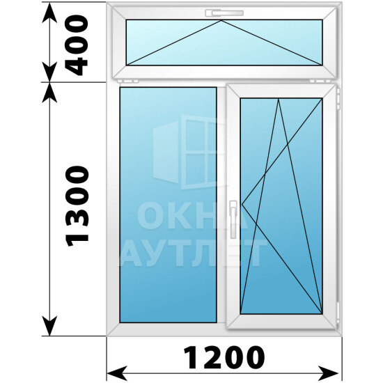 Двухстворчатое пластиковое окно с откидной фрамугой 1200×1700 Г-ПО ОА-39094