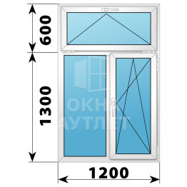 Двухстворчатое пластиковое окно с откидной фрамугой 1200×1900 Г-ПО ОА-40489
