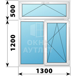 Двухстворчатое пластиковое окно с откидной фрамугой 1300×1700 Г-ПО ОА-40456