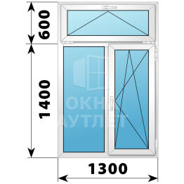 Двухстворчатое пластиковое окно с откидной фрамугой 1300×2000 Г-ПО ОА-40624