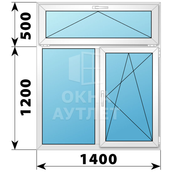 Двухстворчатое пластиковое окно с откидной фрамугой 1400×1700 Г-ПО ОА-40531