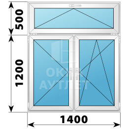 Двухстворчатое пластиковое окно с откидной фрамугой 1400×1700 П-ПО ОА-40687