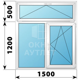 Двухстворчатое пластиковое окно с откидной фрамугой 1500×1700 Г-ПО ОА-40588