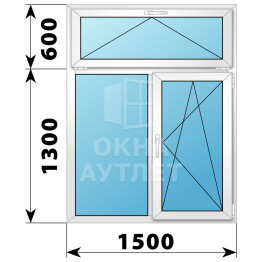 Двухстворчатое пластиковое окно с откидной фрамугой 1500×1900 Г-ПО ОА-40717