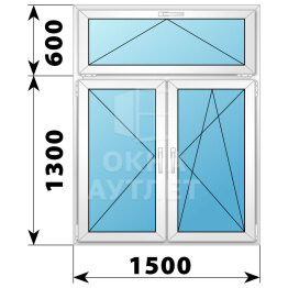 Двухстворчатое пластиковое окно с откидной фрамугой 1500×1900 П-ПО ОА-40864