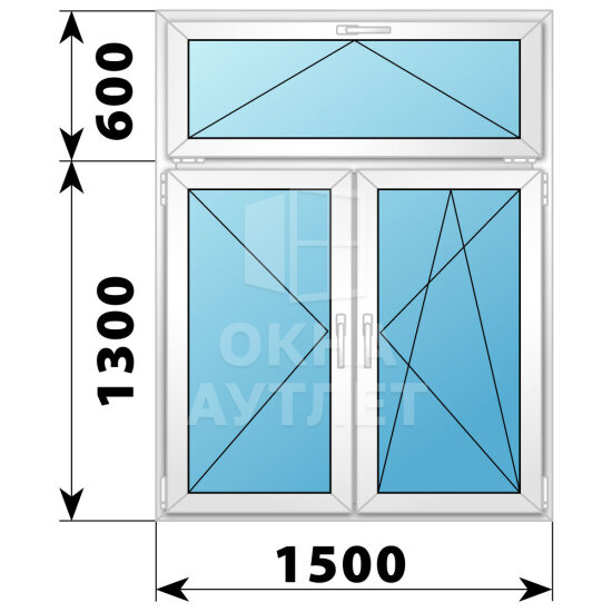 Двухстворчатое пластиковое окно с откидной фрамугой 1500×1900 П-ПО ОА-40864