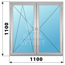 Двухстворчатое поворотно-откидное алюминиевое окно ПО-П 1100×1100 ОА-34157