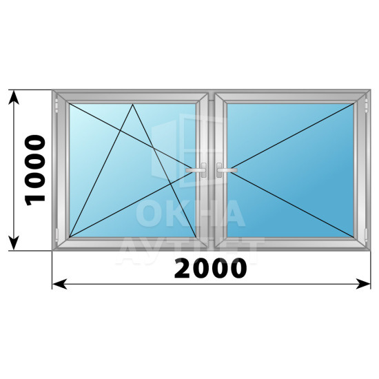 Двухстворчатое поворотно-откидное алюминиевое окно ПО-П 2000×1000 ОА-34412