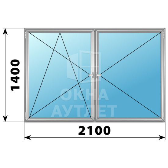 Двухстворчатое поворотно-откидное алюминиевое окно ПО-П 2100×1400 ОА-34544