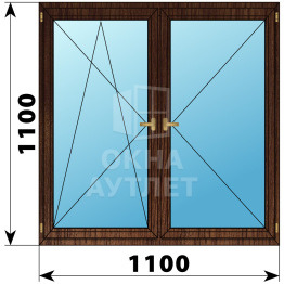 Двухстворчатое деревянное окно из дуба ПО-П 1100×1100 ОА-36995
